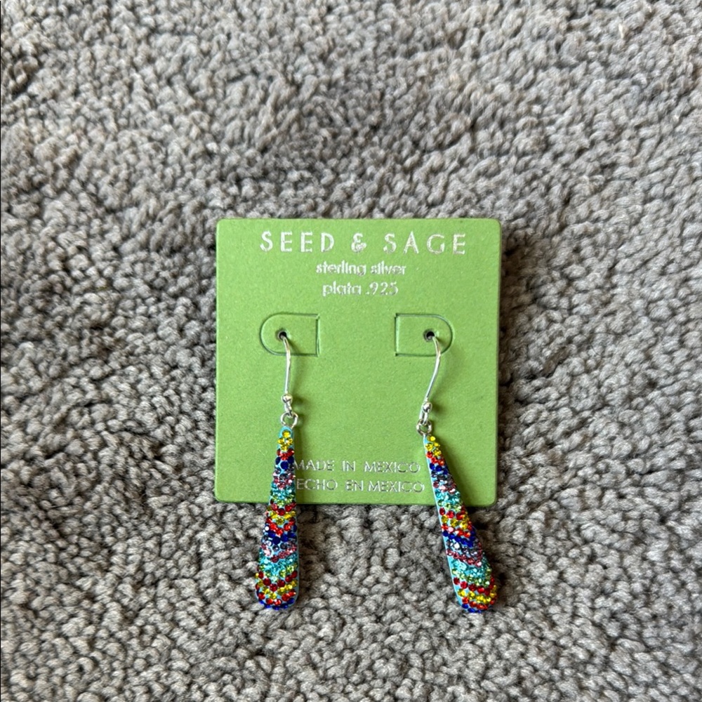 Seed & Sage Sterling Silver 925 Multicolor Beaded Dangle Drop Earrings